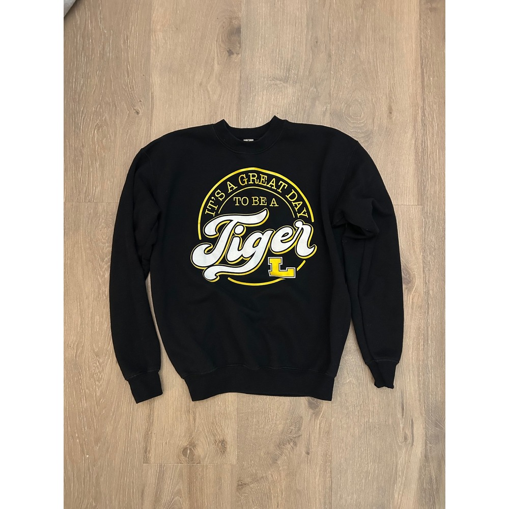 Black & Gold Tigers Sweatshirt Youth Large Crewneck Pullover- Loreauville